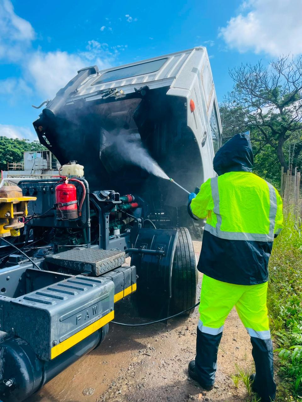 Mega Joules professional performing industrial truck cleaning